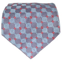 CHANEL Blue Red Squares CC Monogram Silk Tie