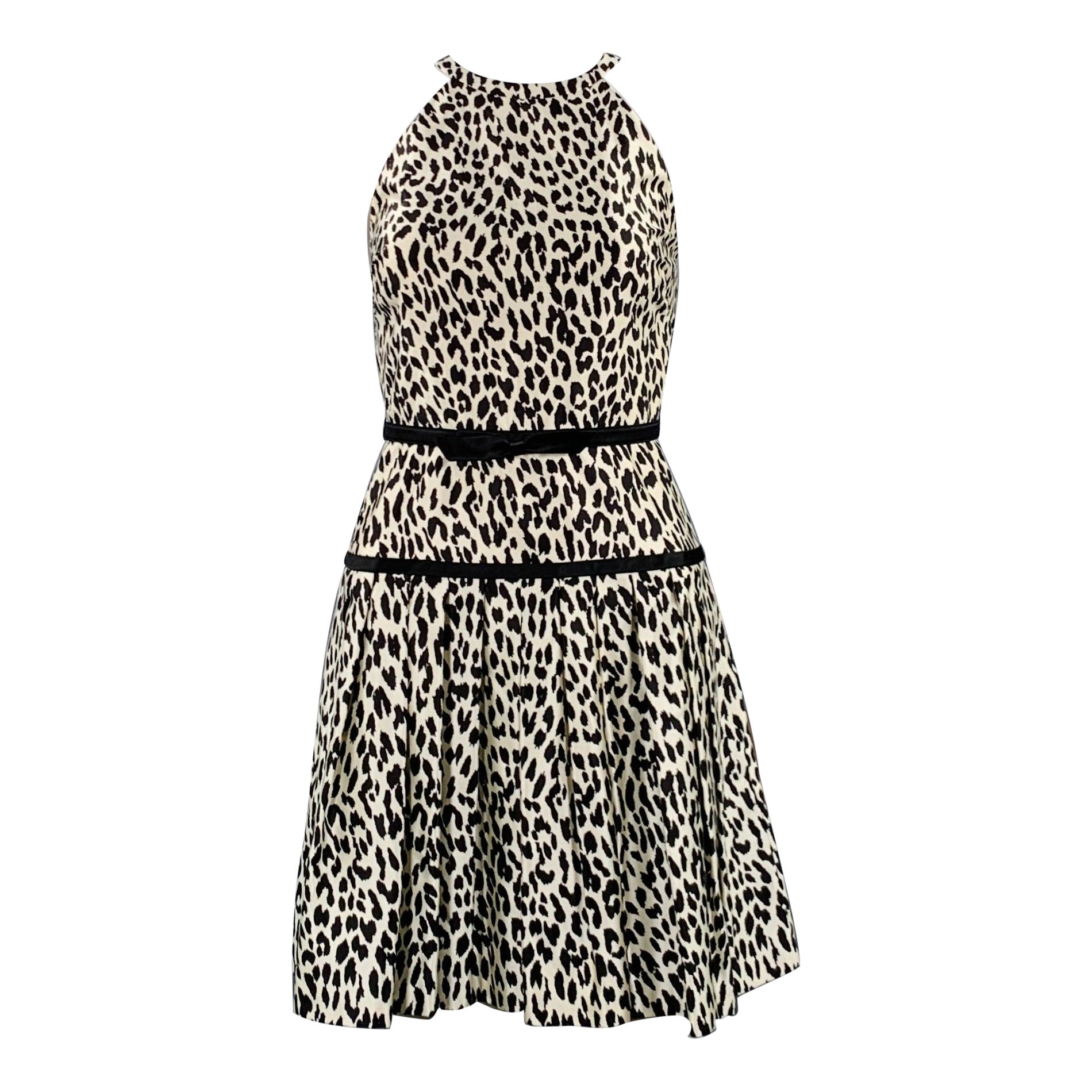 Valentino taglia S White Black Animal Print Halter Cocktail Dress