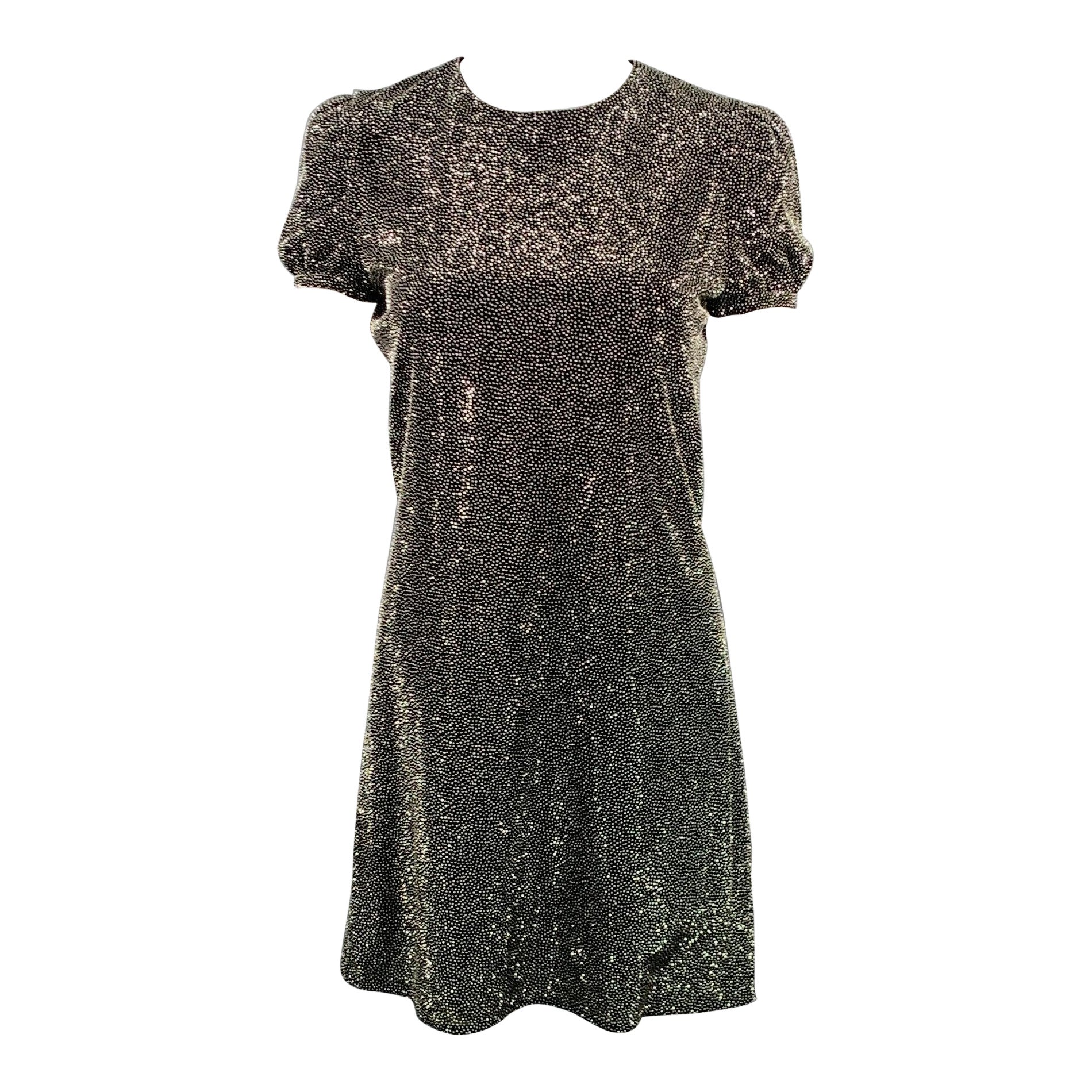 SAINT LAURENT 2019 Size XS Black Silver Viscose Rhinestones Cocktail Dress For Sale