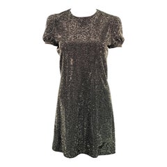 SAINT LAURENT 2019 Size XS Black Silver Viscose Rhinestones Cocktail Dress