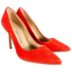 MANOLO BLAHNIK Size 6.5 Red Suede Pointed Toe Pumps