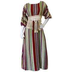 1970s Macrame Striped Maxi Dress