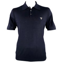 PRADA Size L Navy Knit Wool Buttoned Polo