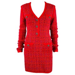 SELF-PORTRAIT AW22 Size S Red Blue Wool Blend Windowpane Cardigan Mini Dress