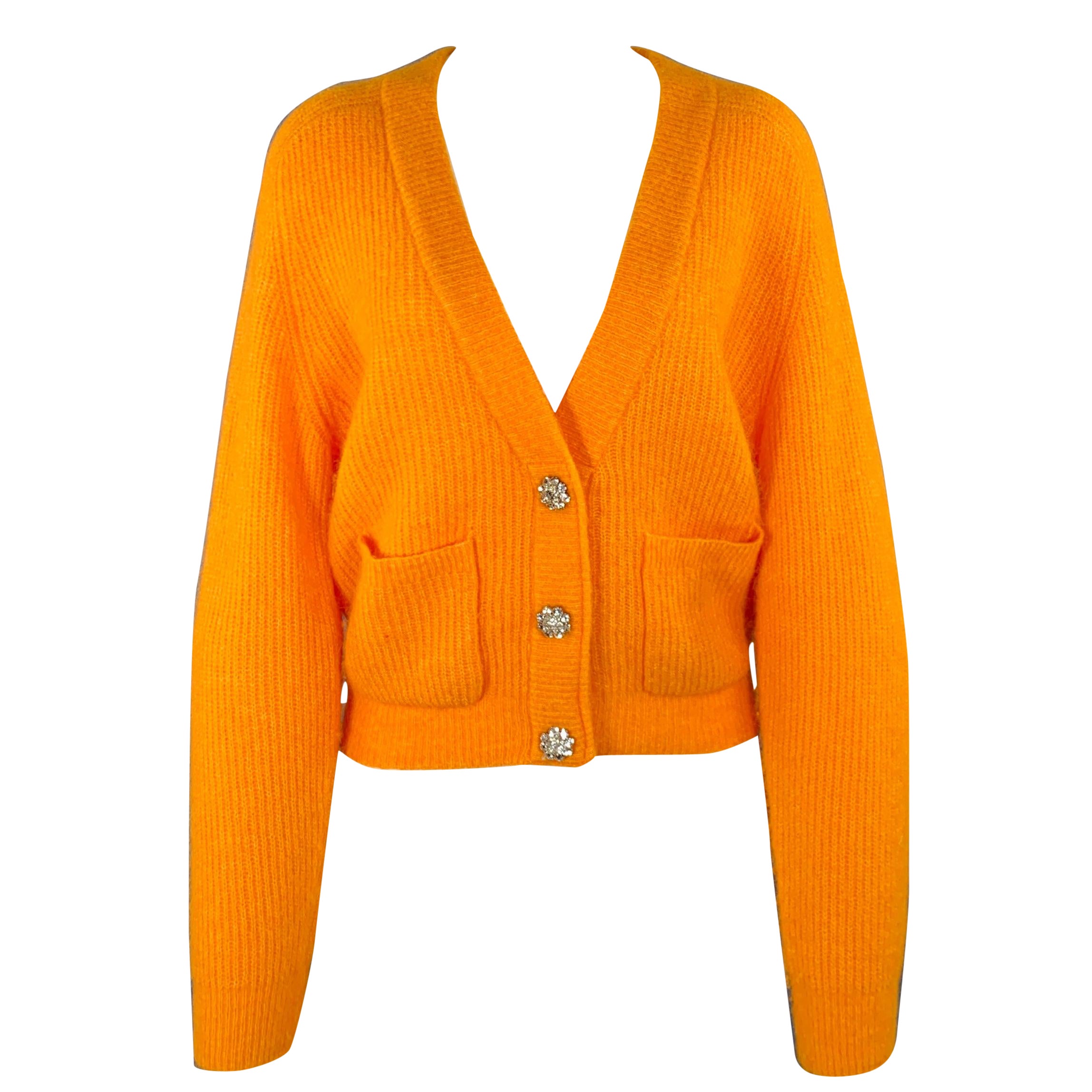 GANNI Size S Orange Alpaca Blend Rhinestones Knit Cardigan