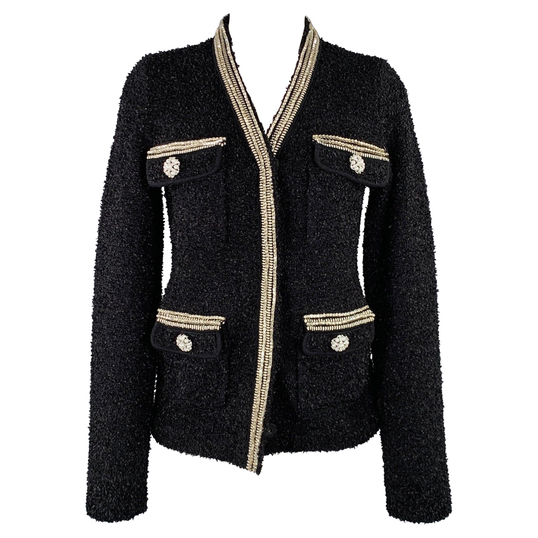 SELF-PORTRAIT Size S Black Silver White Polyamide Blend Knit Cardigan For Sale
