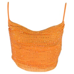 Self-Portrait Taglia 4 Hotfix Arancione Argento Miscela di Viscosa Strass Top Vestito Cropped