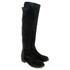 Used STUART WEITZMAN Size 7.5 Black Suede Knee High Boots
