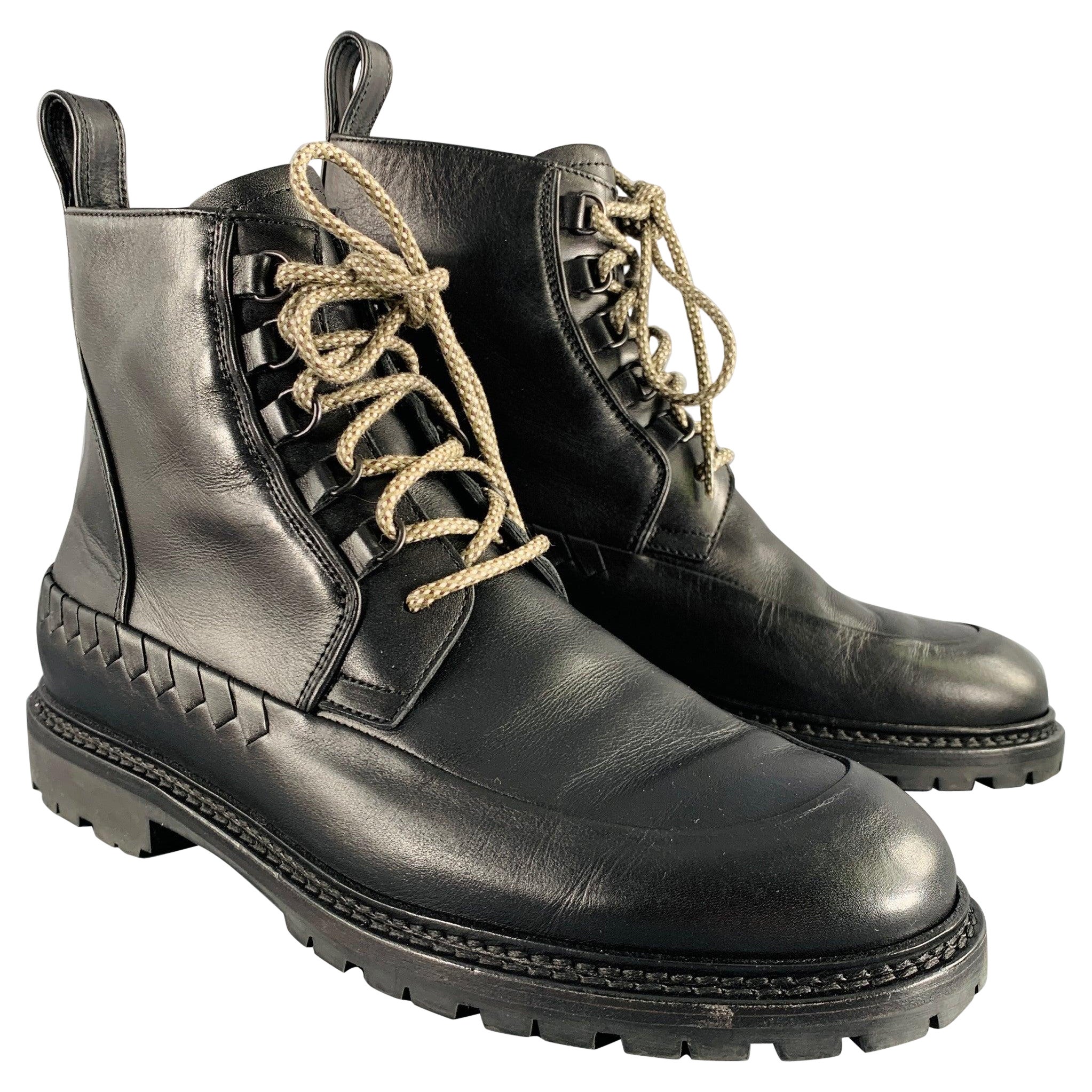 BOTTEGA VENETA Size 8.5 Black Leather Lace-Up Boots For Sale