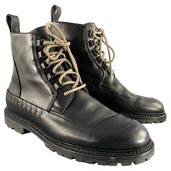 BOTTEGA VENETA Size 8.5 Black Leather Lace-Up Boots