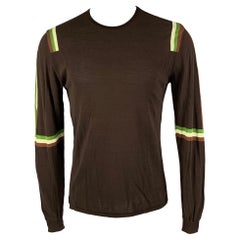 NEIL BARRETT Size M Brown Green Stripe Cotton Crew Neck Pullover (Pull à col ras du cou en coton)