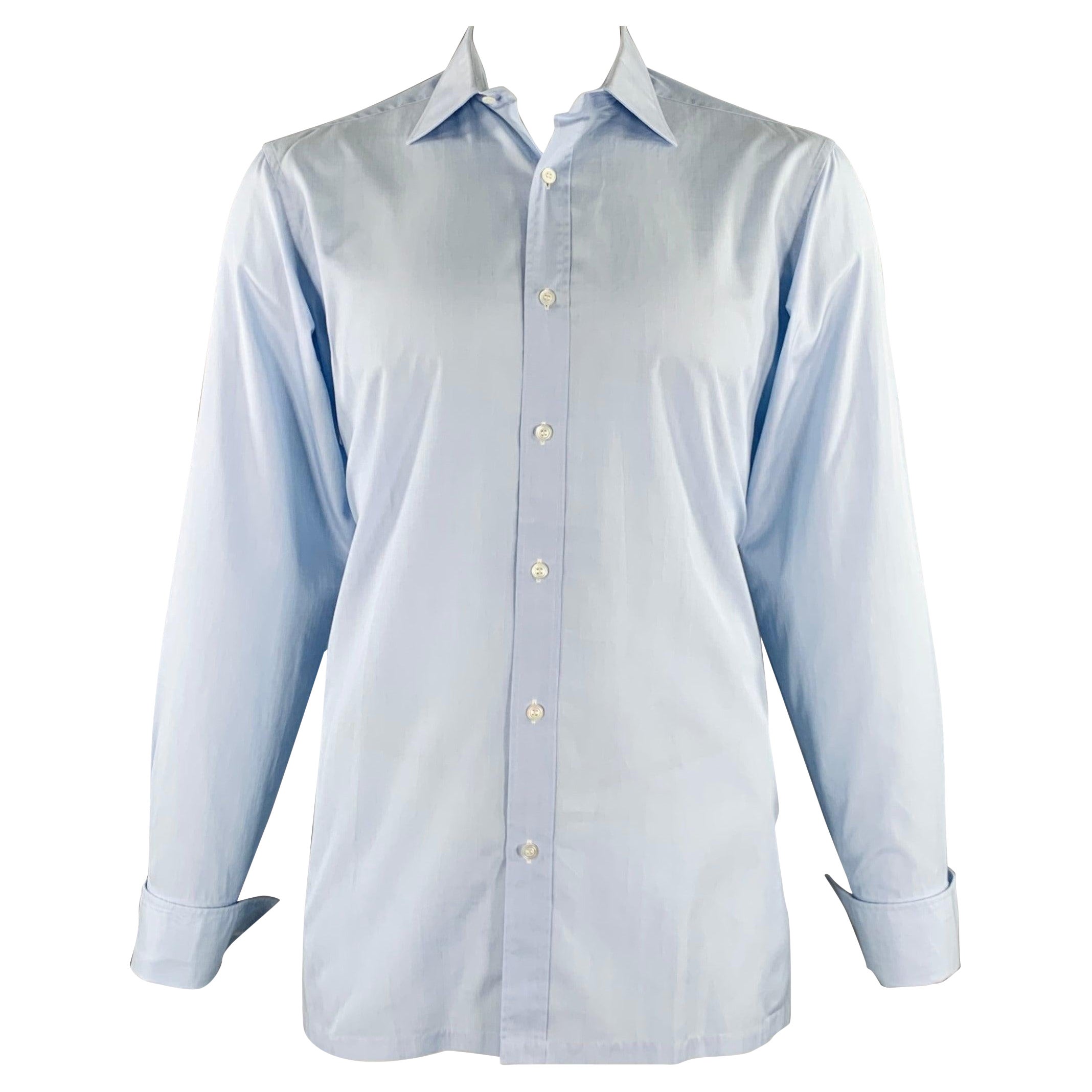 CHARVET Size L Light Blue Cotton Spread Collar Long Sleeve Shirt For Sale