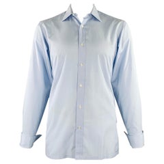 CHARVET Size L Light Blue Cotton Spread Collar Long Sleeve Shirt