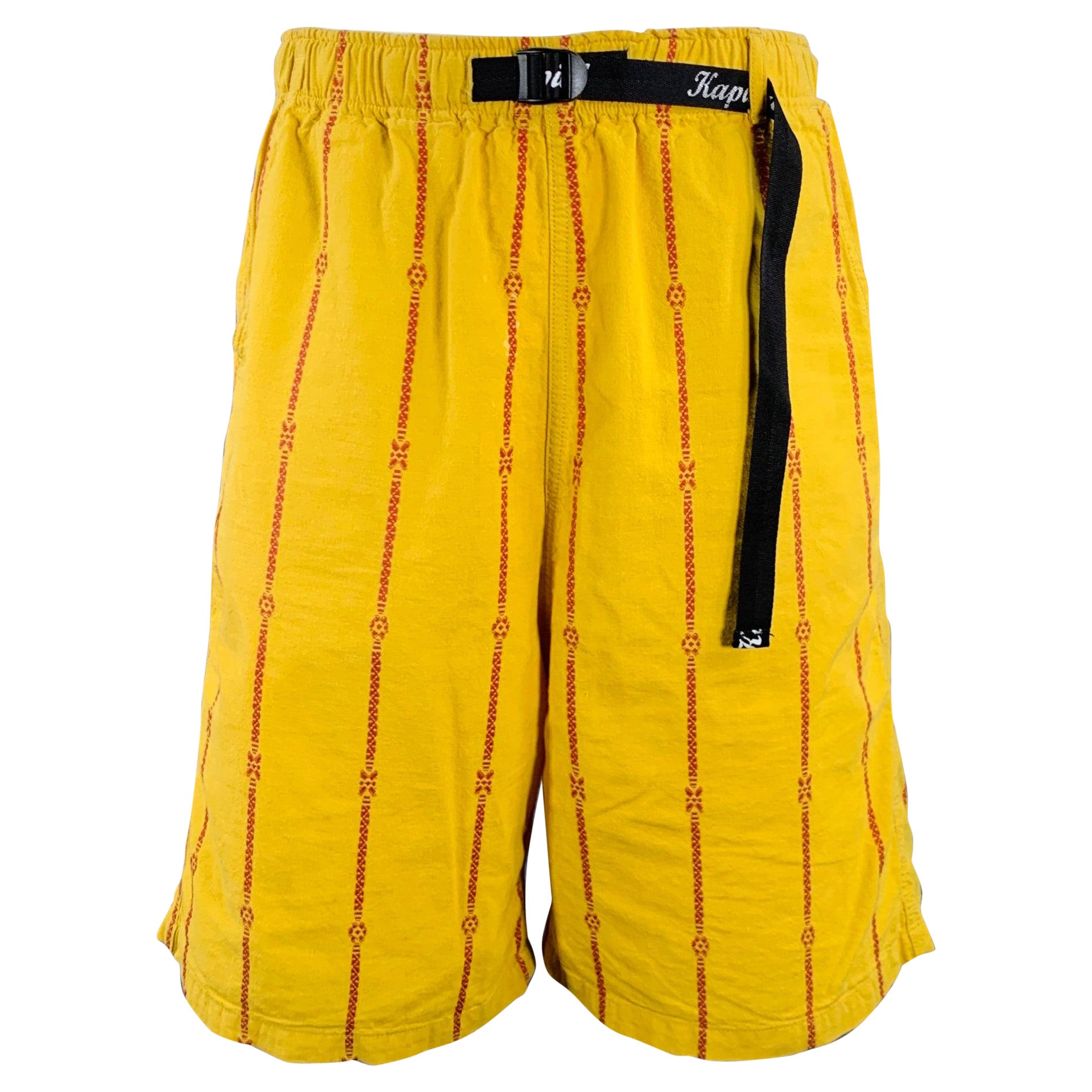 KAPITAL Größe M Gelb Orange Gestreift Baumwolle Leinen Kordelzug Shorts