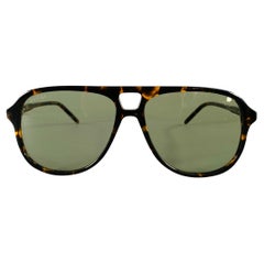 GUCCI Black Brown Tortoiseshell Acetate Teardrop Aviator Sunglasses