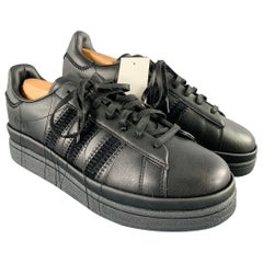 Y-3 Size 11 Hicho Black Leather Lace-Up Sneakers