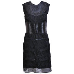 VERSACE Black Tulle Dress w/ Patent Leather Sz 38