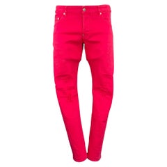DSQUARED2 Size 34 Pink Fuchsia Distressed Cotton Blend Button Fly Jeans