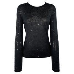 VIVIENNE TAM Size 2 Black Silk Cashmere Sequined Crew Neck Pullover