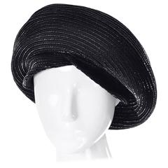 1960s Vintage Christian Dior chapeaux Turban Style Beret Hat Black Coated Straw 8