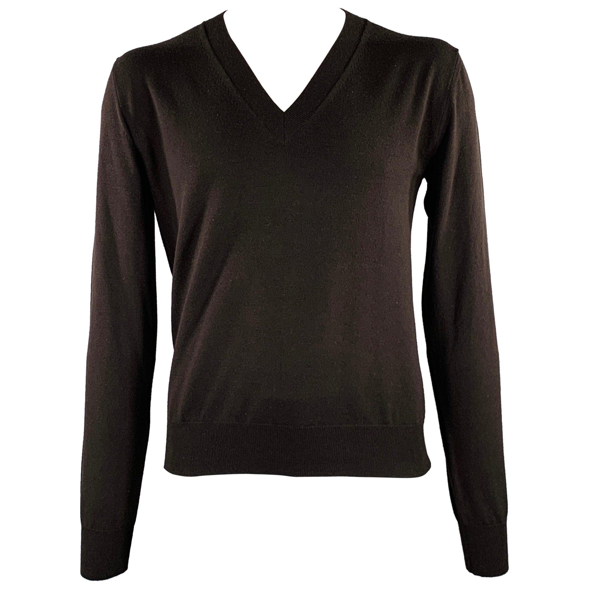 Bottega Veneta Taglia L Pullover marrone in misto lana con scollo a V