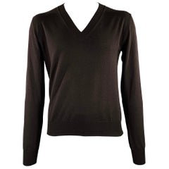 BOTTEGA VENETA Size L Brown Knit Wool Blend V-Neck Pullover