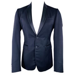 BURBERRY PRORSUM Size 40 Navy Blue Virgin Wool Tuxedo Sport Coat