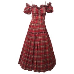 40s Red Plaid Scarlett O'Hara Gown