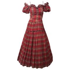 40s Red Plaid Scarlett O'Hara Gown 2