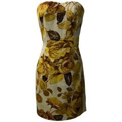 Dolce & Gabbana New with Tags Cream Gold Yellow Floral Print Strapless Sun Dress