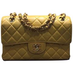 Chanel Classic Yellow Lambskin Quilted Flap Bag with Both Sides Opening