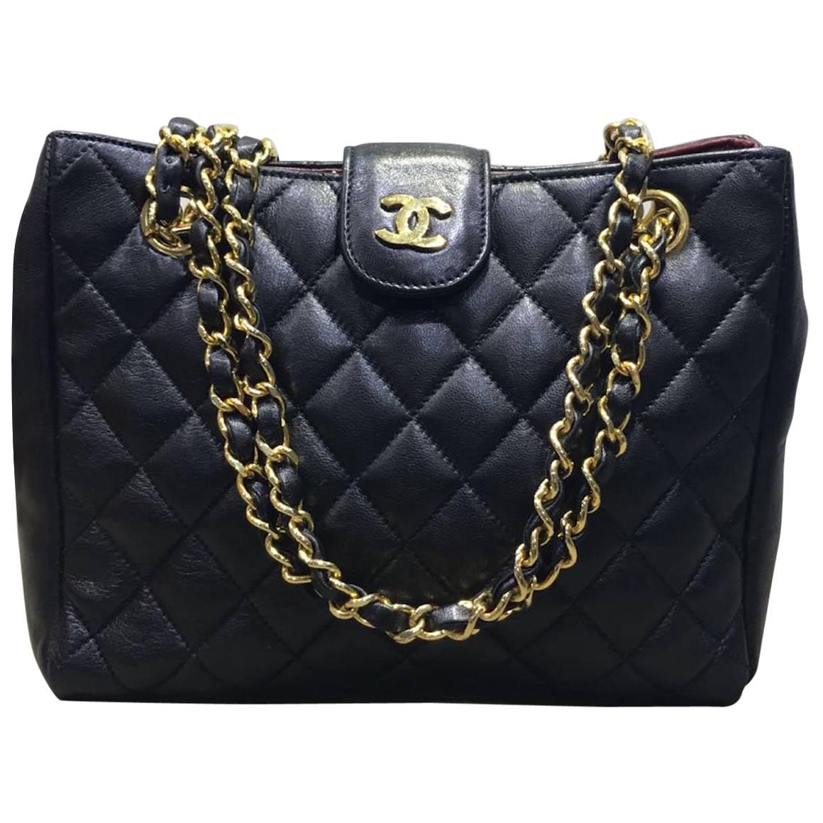 Chanel Black Quilted Lambskin Gold Chain Shoulder Bag 