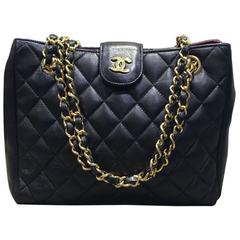Vintage Chanel Black Quilted Lambskin Gold Chain Shoulder Bag