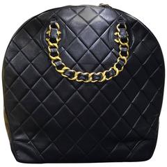 Vintage Chanel Black Quilted Lambskin Ellipse Tote Bag