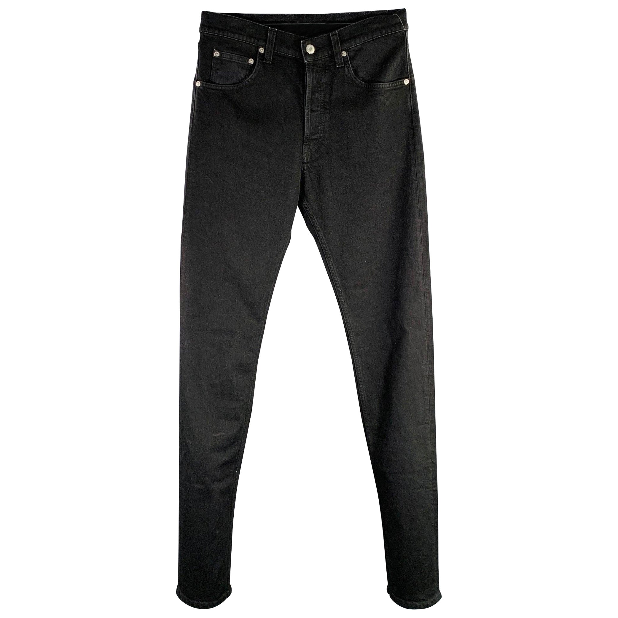 HELMUT LANG Size 31 Black Cotton Blend Straight Jeans For Sale