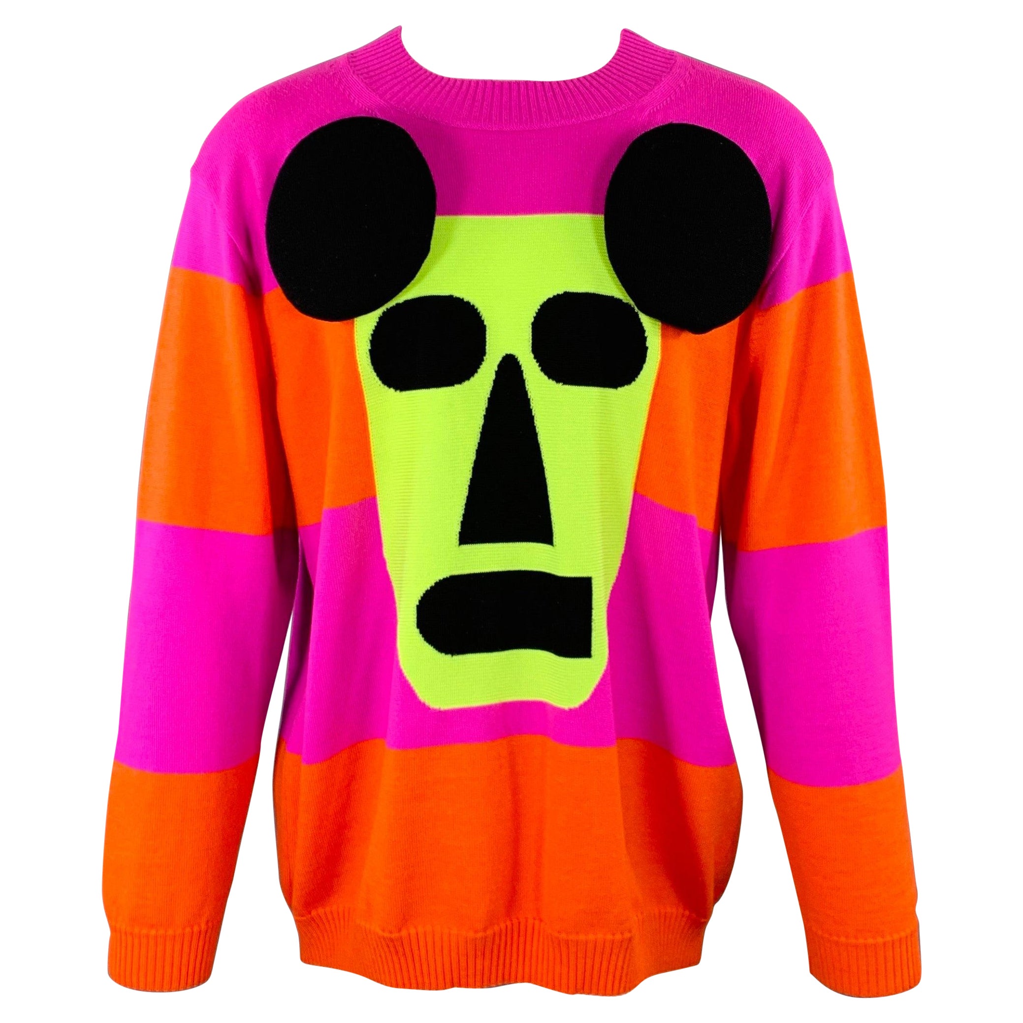 Walter Van Beirendonck Maglione a girocollo in lana merino a strisce arancione e viola taglia M.