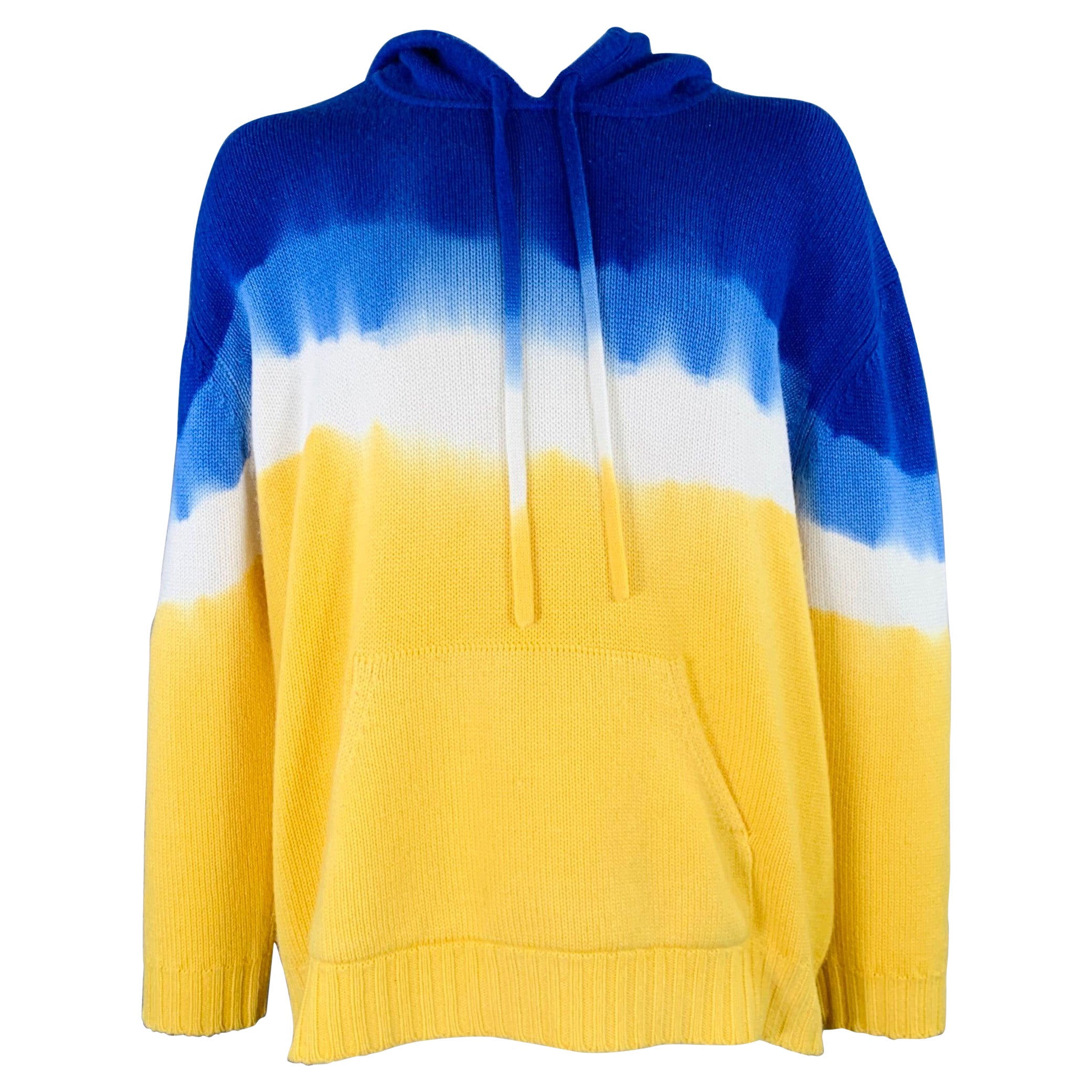 PRABAL GURUNG Size XL Yellow Blue Dyed Cashmere Hooded Sweater