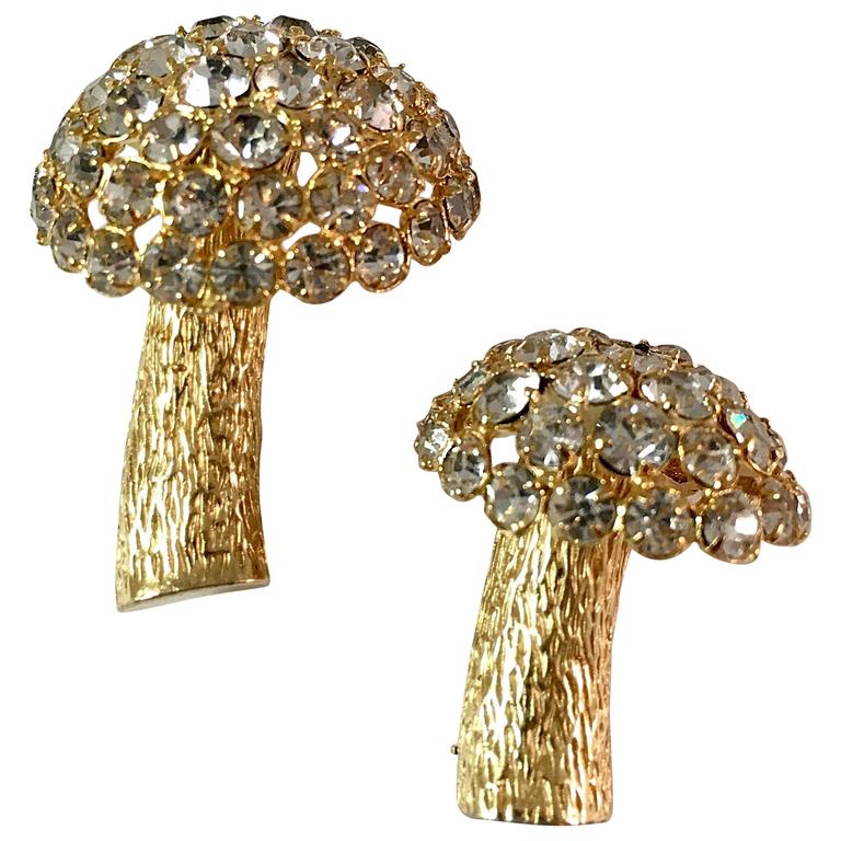 1960s Castlecliff Rhinestone Mushroom Brooches For Sale at 1stDibs