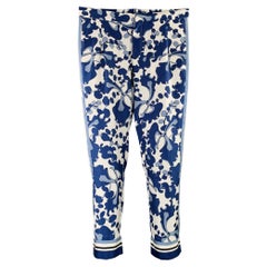 GUCCI Talla 32 Azul Blanco Floral Seda Cintura Elástica Pantalones Casual