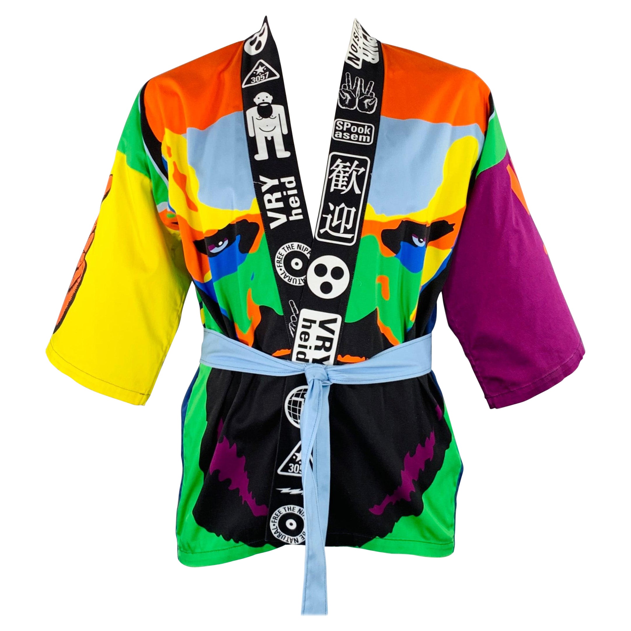 WALTER VAN BEIRENDONCK SS20 Größe L Kimono-Strickjacke aus Baumwolle mit mehrfarbigem Farbblockmuster