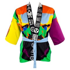 WALTER VAN BEIRENDONCK SS20 Size L Multi Color Color Block Cotton Kimono Cardigan