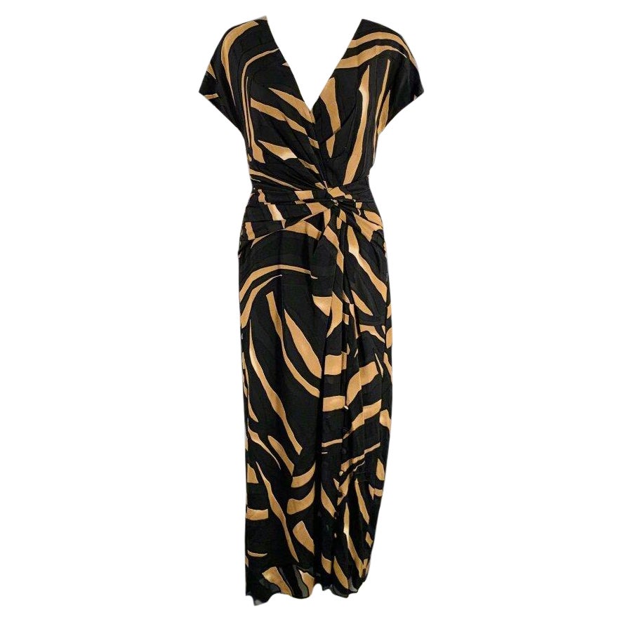 PRABAL GURUNG Größe M Schwarzes Brownes Viskose-Mischung Abstraktes Wickelkleid im Angebot