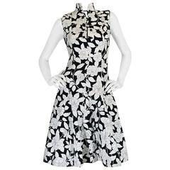 1960s Donald Brooks Black & White Floral Print Dress 6