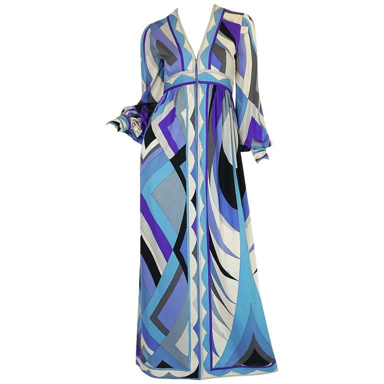 Gorgeous 1970s Purple and Blue Silk Jersey Pucci Caftan Dress at 1stDibs