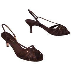Glam C.1980 Nina Chocolate Brown Satin Slingback Sandals 7