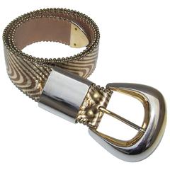 1980's Op Art Textural Gold Leather Belt 9