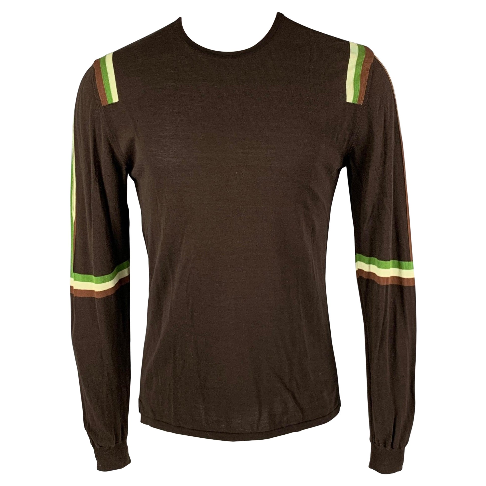 NEIL BARRETT Size M Brown Green Stripe Cotton Crew Neck Pullover For Sale