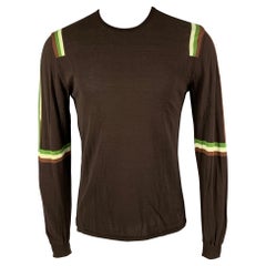 NEIL BARRETT Size M Brown Green Stripe Cotton Crew Neck Pullover (Pull à col ras du cou en coton)