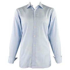 CHARVET Size L Light Blue Cotton Spread Collar Long Sleeve Shirt