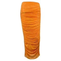 SELF-PORTRAIT Size 4 Hotfix Orange Silver Mesh Rhinestones Elastic Waistband Skirt